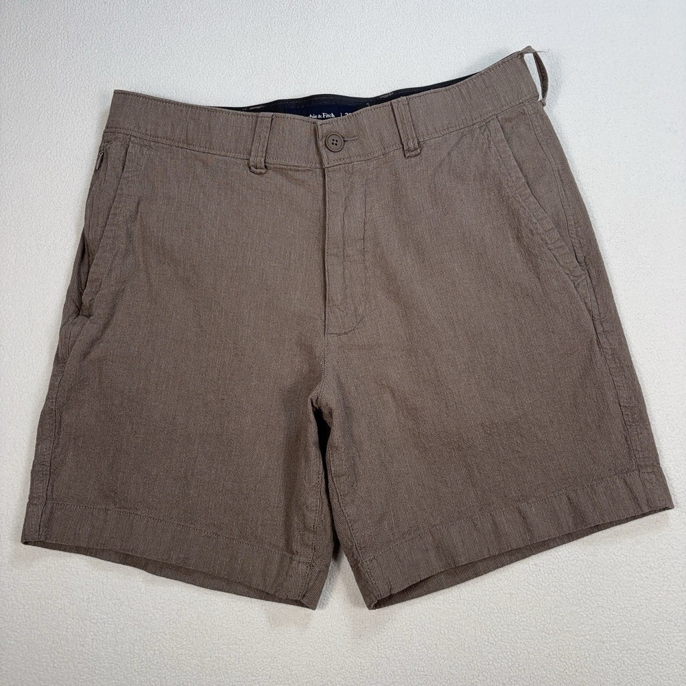 Abercrombie & Fitch Cotton-Linen 6" Shorts Men's 32 Khaki Stretch Zip Pocket